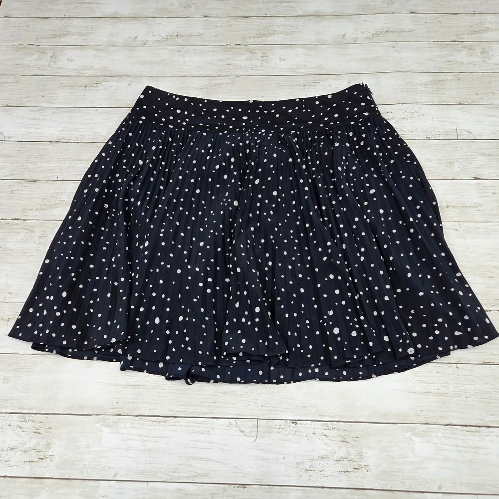 Ann Taylor Polka Dot Pleated Skirt Womens 16 Black White Mini Accordion Lined